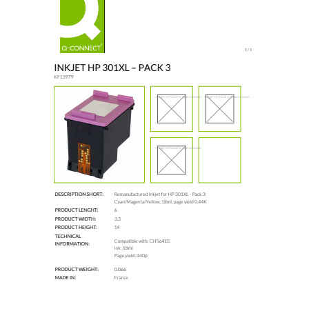 Cartuccia Q-Connect rigenerata HP 301XL colore ciano/magenta/giallo - KF13979